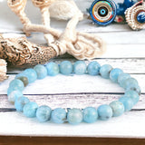 Larimar Dominican Caribbean Blue•Custom Size•Round Smooth Stretch (8mm) Natural Gemstone Crystal Energy Bead Bracelet