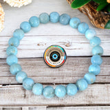 Larimar Dominican Caribbean Blue•Custom Size•Round Smooth Stretch (8mm) Natural Gemstone Crystal Energy Bead Bracelet