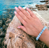 Larimar Dominican Caribbean Blue•Custom Size•Round Smooth Stretch (8mm) Natural Gemstone Crystal Energy Bead Bracelet