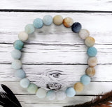 Amazonite - Custom Size•Frost Matte Rustic Round Stretch (8mm) Natural Gemstone Crystal Energy Bead Bracelet