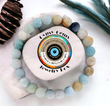 Amazonite - Custom Size•Frost Matte Rustic Round Stretch (8mm) Natural Gemstone Crystal Energy Bead Bracelet