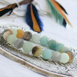 Amazonite - Custom Size•Frost Matte Rustic Round Stretch (8mm) Natural Gemstone Crystal Energy Bead Bracelet