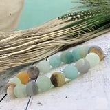 Amazonite - Custom Size•Frost Matte Rustic Round Stretch (8mm) Natural Gemstone Crystal Energy Bead Bracelet
