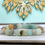 Amazonite - Custom Size•Frost Matte Rustic Round Stretch (8mm) Natural Gemstone Crystal Energy Bead Bracelet