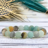 Amazonite - Custom Size•Frost Matte Rustic Round Stretch (8mm) Natural Gemstone Crystal Energy Bead Bracelet