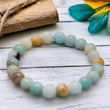 Amazonite - Custom Size•Round Smooth Stretch (8mm) Natural Gemstone Crystal Energy Bead Bracelet