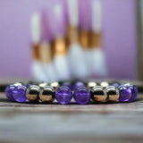 Intention - Rise Above - Amethyst + Pyrite Custom Size Round Smooth Stretch (8mm) Natural Gemstone Crystal Energy Bead Bracelet