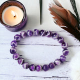 Amethyst - Chevron Dream Amethyst Dark Purple•Custom Size•Round Smooth Stretch (8mm) Natural Gemstone Crystal Energy Bead Bracelet