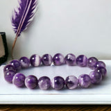 Amethyst - Chevron Dream Amethyst Dark Purple•Custom Size•Round Smooth Stretch (8mm) Natural Gemstone Crystal Energy Bead Bracelet