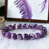 Amethyst - Chevron Dream Amethyst Dark Purple•Custom Size•Round Smooth Stretch (8mm) Natural Gemstone Crystal Energy Bead Bracelet