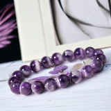 Amethyst - Chevron Dream Amethyst Dark Purple•Custom Size•Round Smooth Stretch (8mm) Natural Gemstone Crystal Energy Bead Bracelet