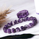 Amethyst - Chevron Dream Amethyst Dark Purple•Custom Size•Round Smooth Stretch (8mm) Natural Gemstone Crystal Energy Bead Bracelet