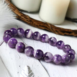 Amethyst - Chevron Dream Amethyst Dark Purple•Custom Size•Round Smooth Stretch (8mm) Natural Gemstone Crystal Energy Bead Bracelet