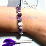 Amethyst - Chevron Dream Amethyst Dark Purple•Custom Size•Round Smooth Stretch (8mm) Natural Gemstone Crystal Energy Bead Bracelet