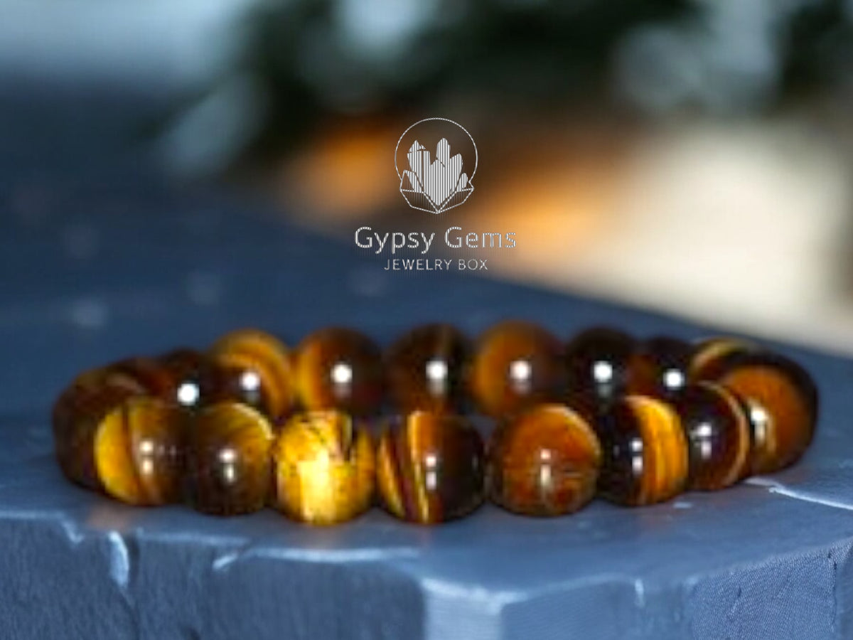 【AEKKI】4 Tigers Eye Gemstone Bracelet (約8mm+10mm) Mixed Tiger Eye Bracelet (4 mm, 6 mm, 8 mm or 10 mm