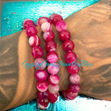 Agate - Banded Botswana Stripe Pink Agate Custom Size Round Smooth Stretch (8mm) Natural Gemstone Crystal Energy Bead Bracelet