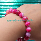Agate - Banded Botswana Stripe Pink Agate Custom Size Round Smooth Stretch (8mm) Natural Gemstone Crystal Energy Bead Bracelet