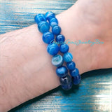 Agate - Banded Botswana Stripe Blue Agate Custom Size Round Smooth Stretch (8mm) Natural Gemstone Crystal Energy Bead Bracelet