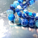 Agate - Banded Botswana Stripe Blue Agate Custom Size Round Smooth Stretch (8mm) Natural Gemstone Crystal Energy Bead Bracelet
