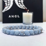 Angelite - Blue Angelite•Custom Size•Round Smooth Stretch (8mm) Natural Gemstone Crystal Energy Bead Bracelet