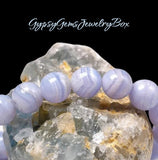 Agate - Blue Lace Agate Chalcedony •High Quality AAA+•Natural Light Blue•Custom Size•Round Smooth Stretch (8mm) or (10mm Grande) Natural Gemstone Crystal Energy Bead Bracelet