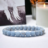 Angelite - Blue Angelite•Custom Size•Round Smooth Stretch (8mm) Natural Gemstone Crystal Energy Bead Bracelet