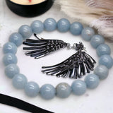 Angelite - Blue Angelite•Custom Size•Round Smooth Stretch (8mm) Natural Gemstone Crystal Energy Bead Bracelet