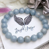 Angelite - Blue Angelite•Custom Size•Round Smooth Stretch (8mm) Natural Gemstone Crystal Energy Bead Bracelet