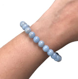 Angelite - Blue Angelite•Custom Size•Round Smooth Stretch (8mm) Natural Gemstone Crystal Energy Bead Bracelet