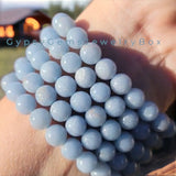 Angelite - Blue Angelite•Custom Size•Round Smooth Stretch (8mm) Natural Gemstone Crystal Energy Bead Bracelet