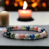 Intention -  Love Blossom - Lepidolite + Rhodonite + Sodalite + Picasso Jasper + Green Hair Jasper Custom Size Round Smooth Stretch (8mm) Natural Gemstone Crystal Energy Bead Bracelet