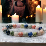 Intention -  Love Blossom - Lepidolite + Rhodonite + Sodalite + Picasso Jasper + Green Hair Jasper Custom Size Round Smooth Stretch (8mm) Natural Gemstone Crystal Energy Bead Bracelet