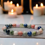 Intention -  Love Blossom - Lepidolite + Rhodonite + Sodalite + Picasso Jasper + Green Hair Jasper Custom Size Round Smooth Stretch (8mm) Natural Gemstone Crystal Energy Bead Bracelet