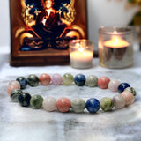 Intention -  Love Blossom - Lepidolite + Rhodonite + Sodalite + Picasso Jasper + Green Hair Jasper Custom Size Round Smooth Stretch (8mm) Natural Gemstone Crystal Energy Bead Bracelet
