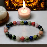 Intention -  Love Blossom - Lepidolite + Rhodonite + Sodalite + Picasso Jasper + Green Hair Jasper Custom Size Round Smooth Stretch (8mm) Natural Gemstone Crystal Energy Bead Bracelet