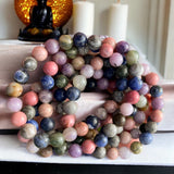 Intention -  Love Blossom - Lepidolite + Rhodonite + Sodalite + Picasso Jasper + Green Hair Jasper Custom Size Round Smooth Stretch (8mm) Natural Gemstone Crystal Energy Bead Bracelet
