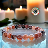 Quartz - Hematoid Red Fire Quartz - Lepidocrocite•Custom Size (8mm) Round Stretch Natural Gemstone Crystal Energy Bead Bracelet