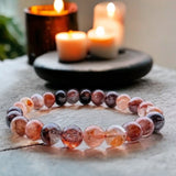 Quartz - Hematoid Red Fire Quartz - Lepidocrocite•Custom Size (8mm) Round Stretch Natural Gemstone Crystal Energy Bead Bracelet