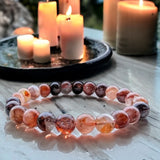 Quartz - Hematoid Red Fire Quartz - Lepidocrocite•Custom Size (8mm) Round Stretch Natural Gemstone Crystal Energy Bead Bracelet