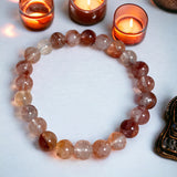 Quartz - Hematoid Red Fire Quartz - Lepidocrocite•Custom Size (8mm) Round Stretch Natural Gemstone Crystal Energy Bead Bracelet