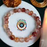 Quartz - Hematoid Red Fire Quartz - Lepidocrocite•Custom Size (8mm) Round Stretch Natural Gemstone Crystal Energy Bead Bracelet