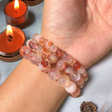 Quartz - Hematoid Red Fire Quartz - Lepidocrocite•Custom Size (8mm) Round Stretch Natural Gemstone Crystal Energy Bead Bracelet