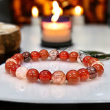 Intention - Root Chakra Balance - Carnelian + Red Jasper + Hematoid Red Healer Fire Quartz Custom Size Round Smooth Stretch (8mm) Natural Gemstone Crystal Energy Bead Bracelet
