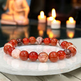 Intention - Root Chakra Balance - Carnelian + Red Jasper + Hematoid Red Healer Fire Quartz Custom Size Round Smooth Stretch (8mm) Natural Gemstone Crystal Energy Bead Bracelet