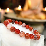 Intention - Root Chakra Balance - Carnelian + Red Jasper + Hematoid Red Healer Fire Quartz Custom Size Round Smooth Stretch (8mm) Natural Gemstone Crystal Energy Bead Bracelet