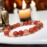 Intention - Root Chakra Balance - Carnelian + Red Jasper + Hematoid Red Healer Fire Quartz Custom Size Round Smooth Stretch (8mm) Natural Gemstone Crystal Energy Bead Bracelet