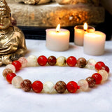 Intention - Attract Love, Passion & Positivity - Carnelian + Strawberry Quartz + Flower Agate Custom Size Round Smooth Stretch (8mm) Natural Gemstone Crystal Energy Bead Bracelet