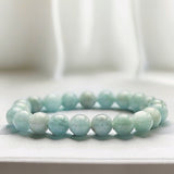 Aquamarine - Brazilian Blue Custom Size Round Smooth Stretch (8mm) Natural Gemstone Crystal Energy Bead Bracelet