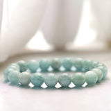 Aquamarine - Brazilian Blue Custom Size Round Smooth Stretch (8mm) Natural Gemstone Crystal Energy Bead Bracelet