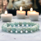 Aquamarine - Brazilian Blue Custom Size Round Smooth Stretch (8mm) Natural Gemstone Crystal Energy Bead Bracelet